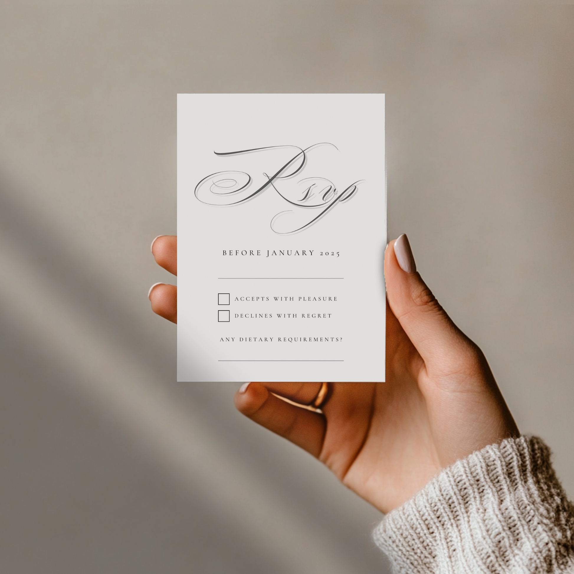 Simple Cream & Black Monogram Invite & RSVP