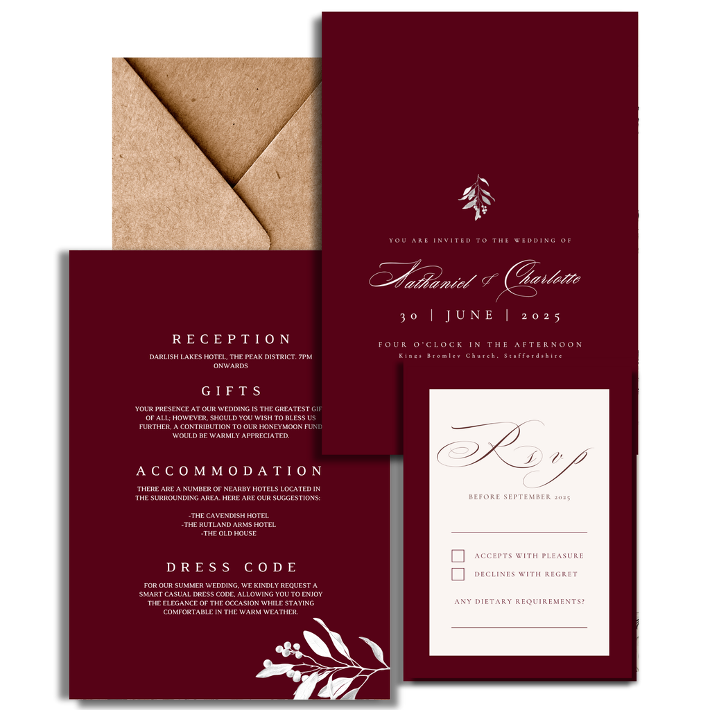 Burgundy Mistletoe Invite & RSVP