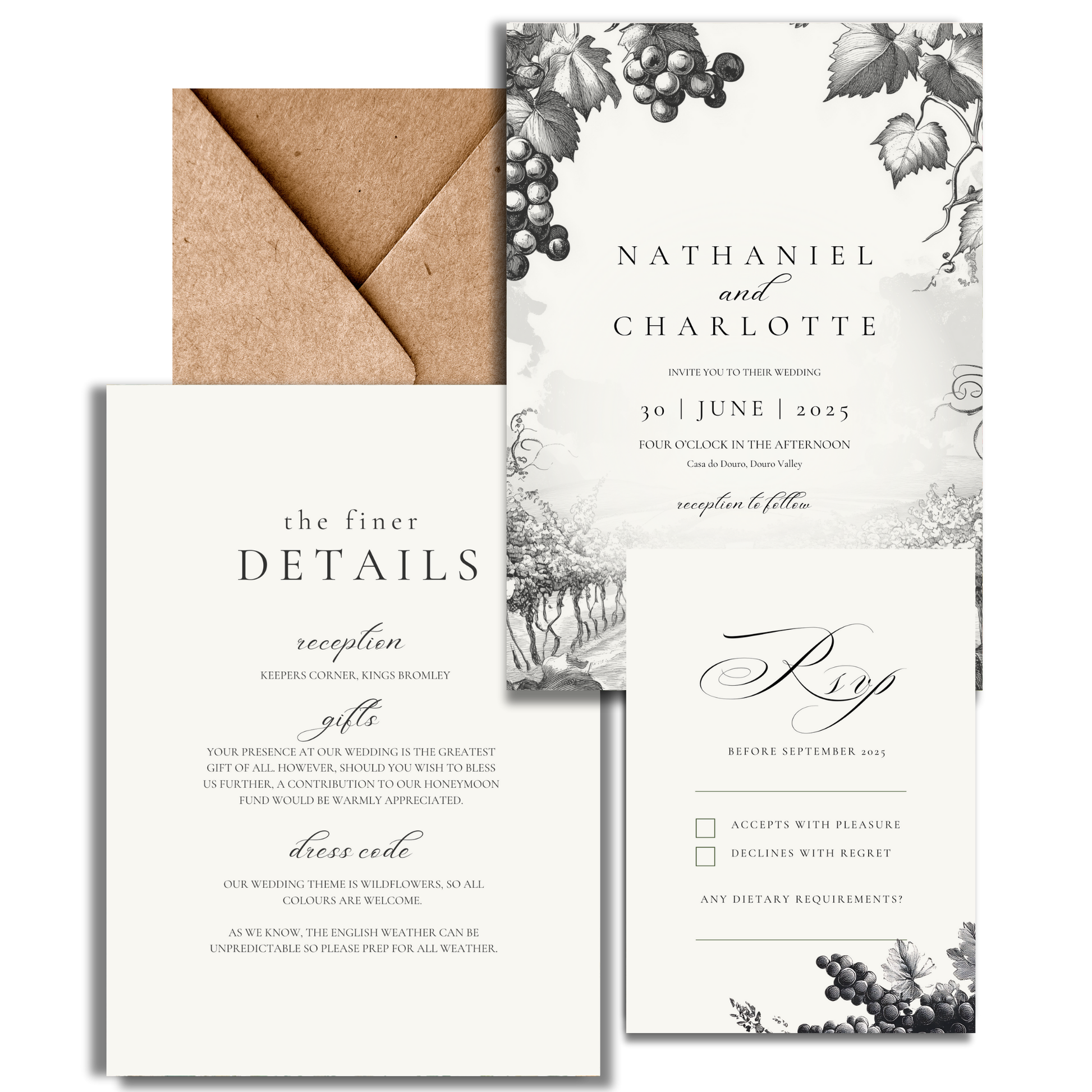 Monochrome Vineyard Invite & RSVP