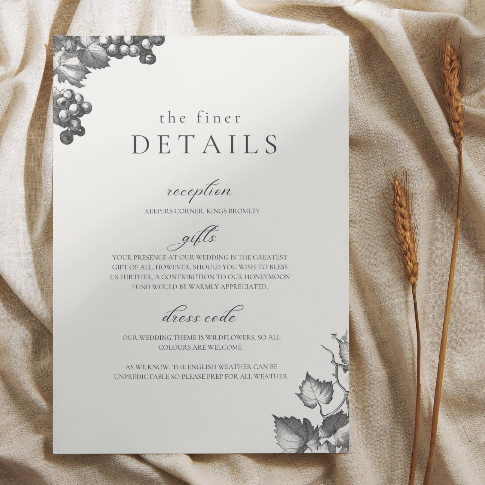 Monochrome Vineyard Invite & RSVP