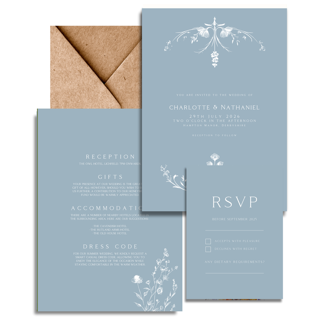 Illustrated Floral Arch Invite & RSVP (Dusty Blue)