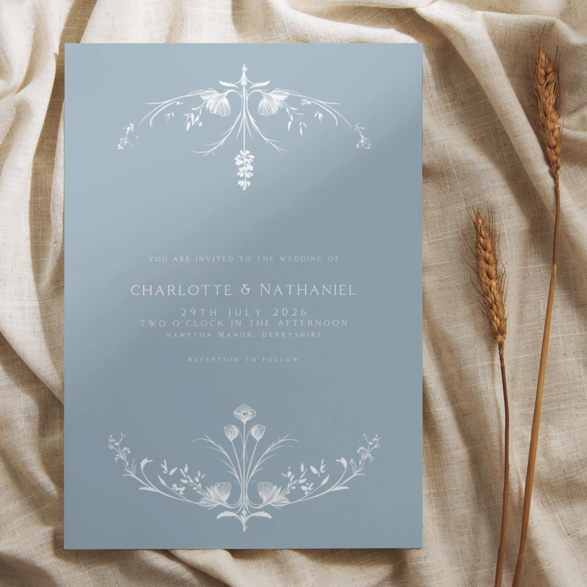 Illustrated Floral Arch Invite & RSVP (Dusty Blue)