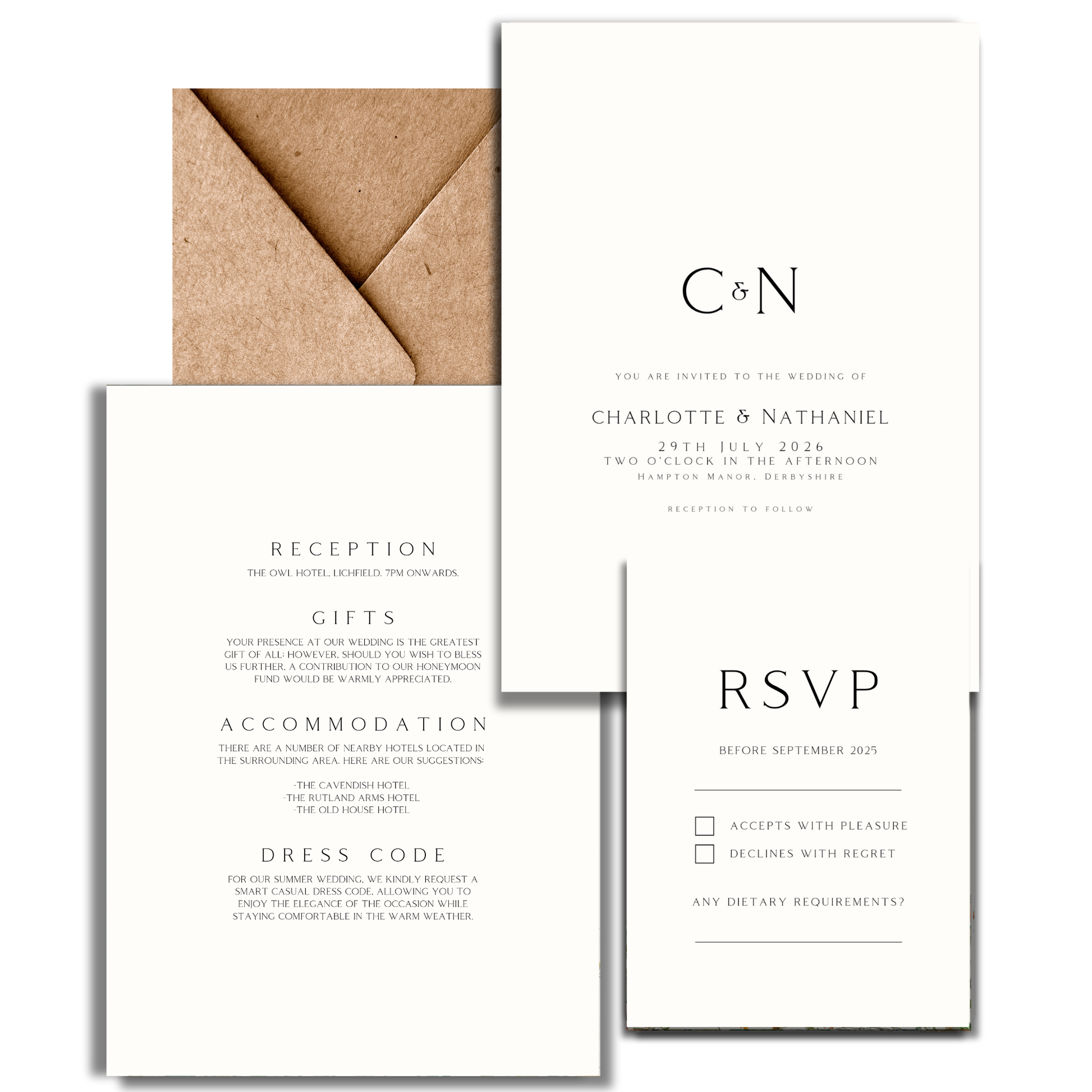 Monochrome Initials Invite & RSVP (Off White)