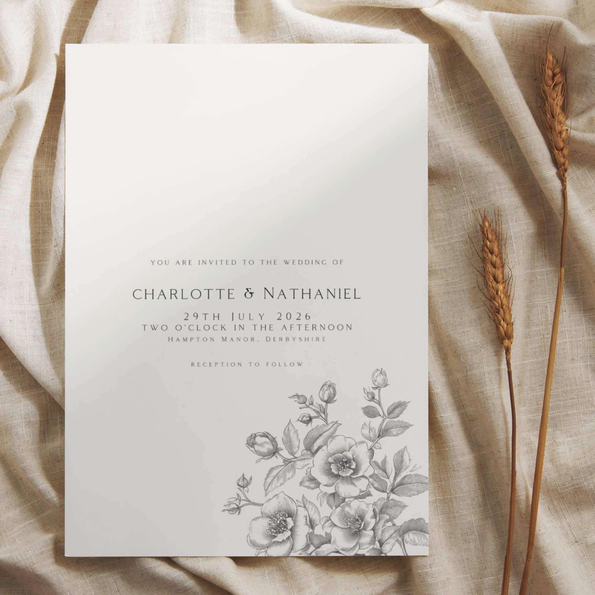 Large Rose Etching Invite & RSVP (Cream)