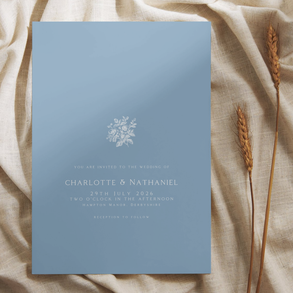 Rose Etching Invite & RSVP (Dusty Blue)