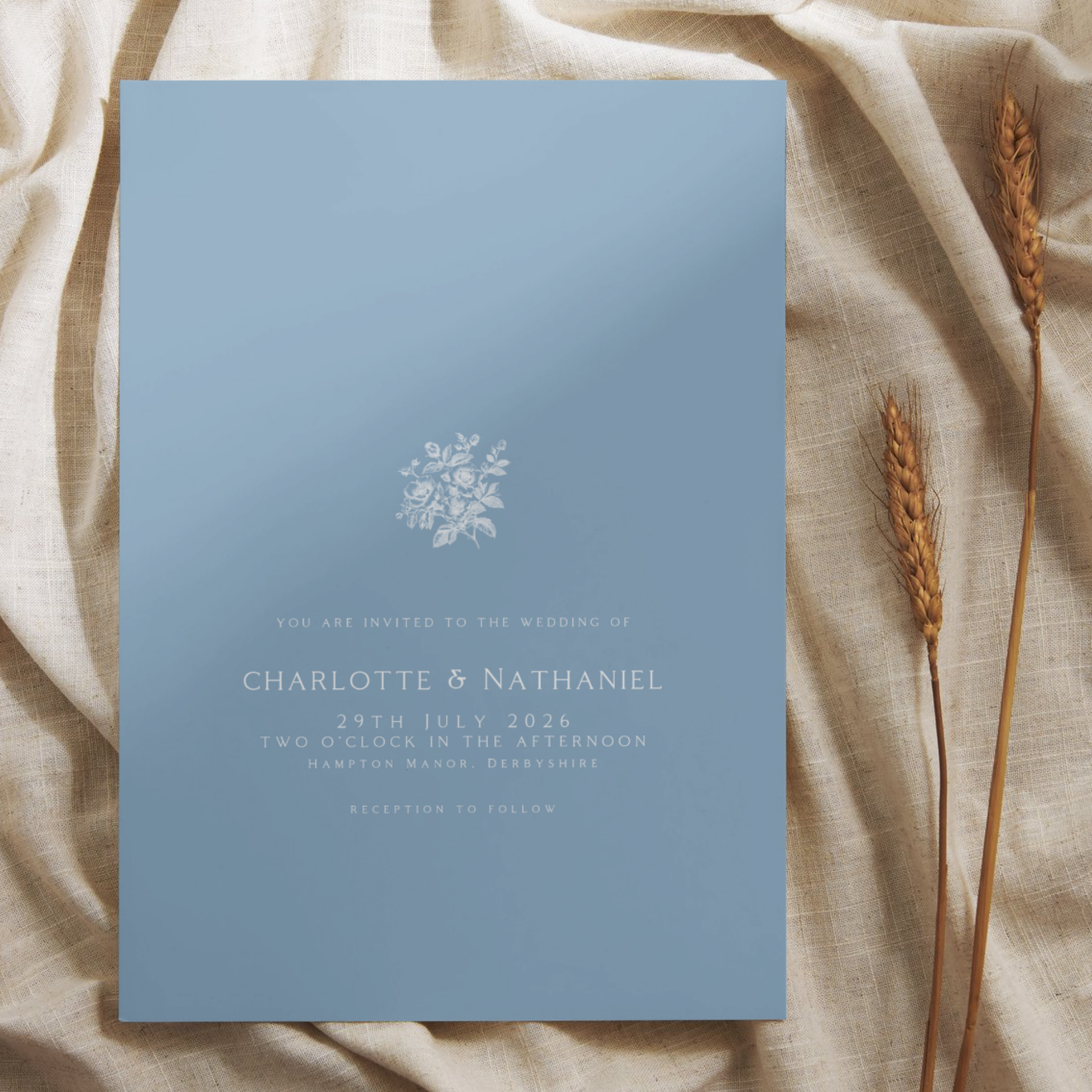 Rose Etching Invite & RSVP (Dusty Blue)