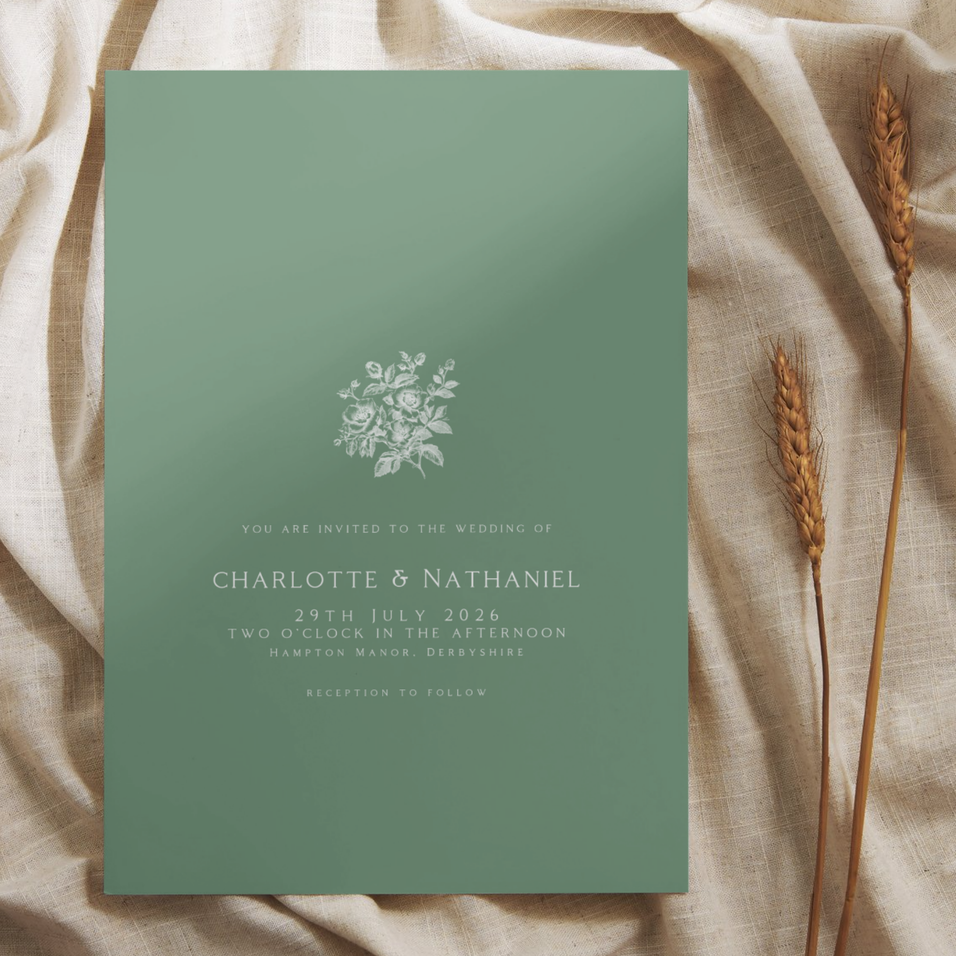 Rose Etching Invite & RSVP (Sage Green)