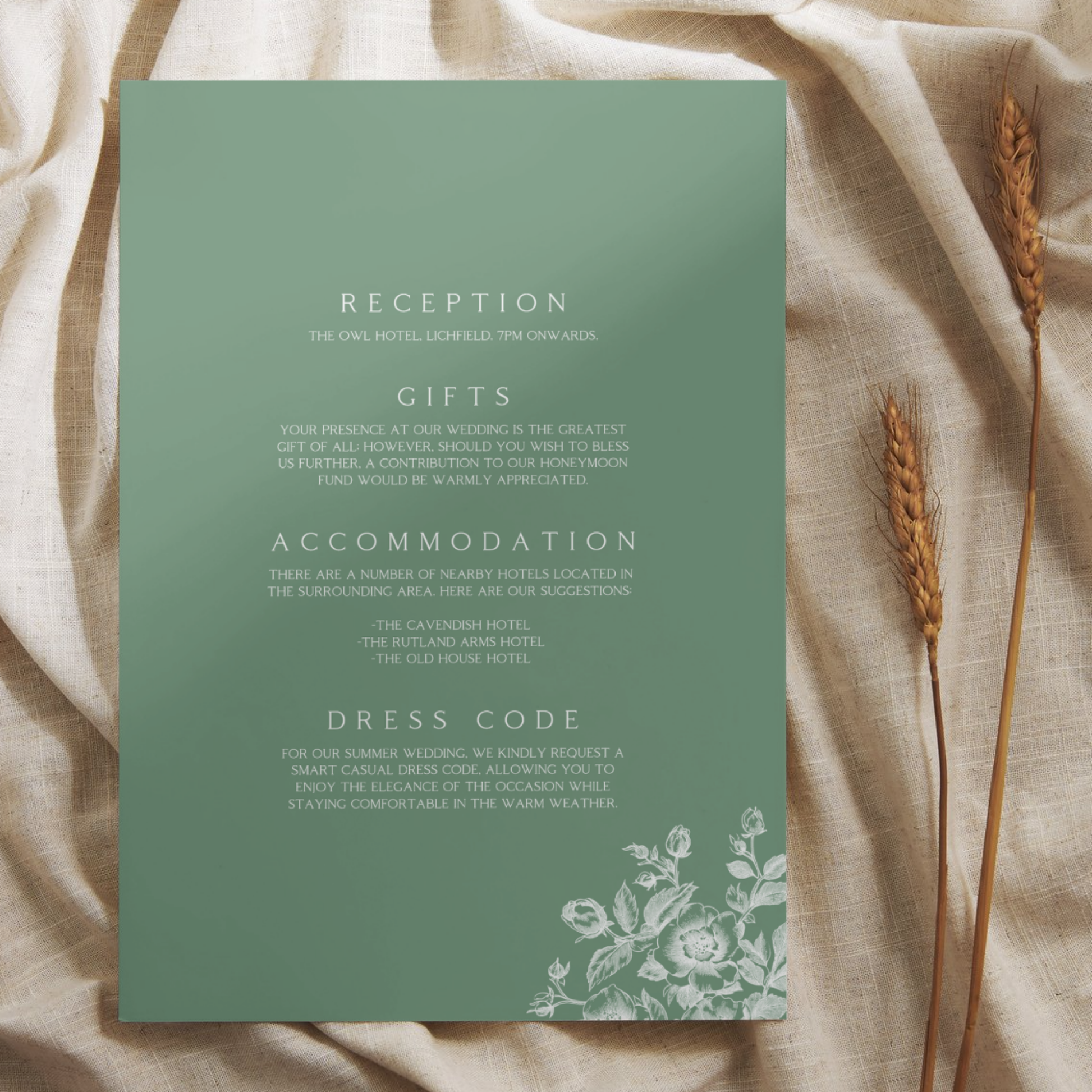 Rose Etching Invite & RSVP (Sage Green)