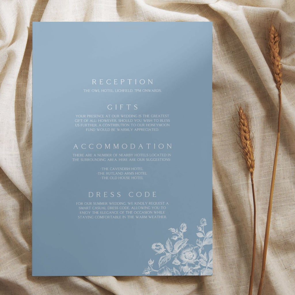 Rose Etching Invite & RSVP (Dusty Blue)