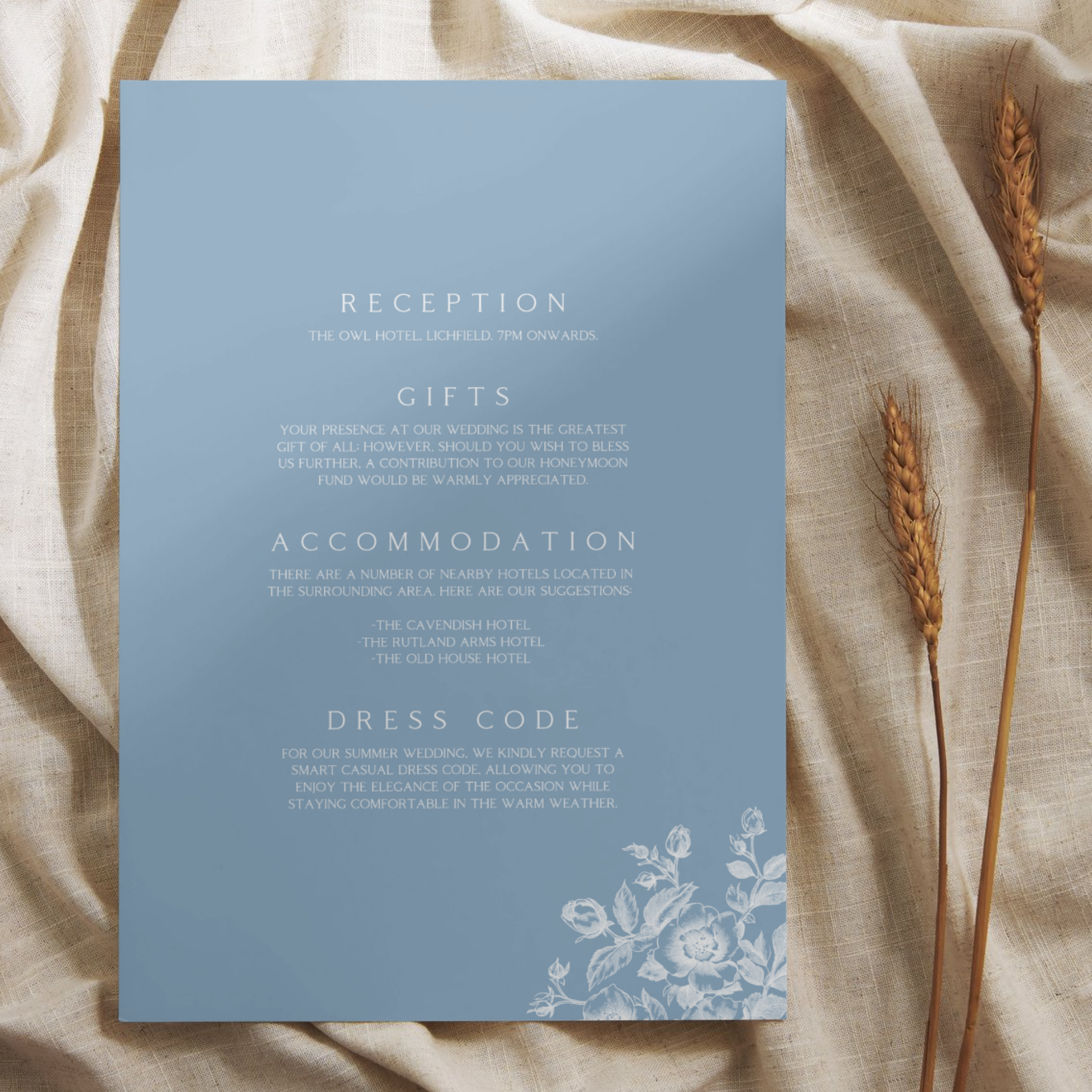 Rose Etching Invite & RSVP (Dusty Blue)