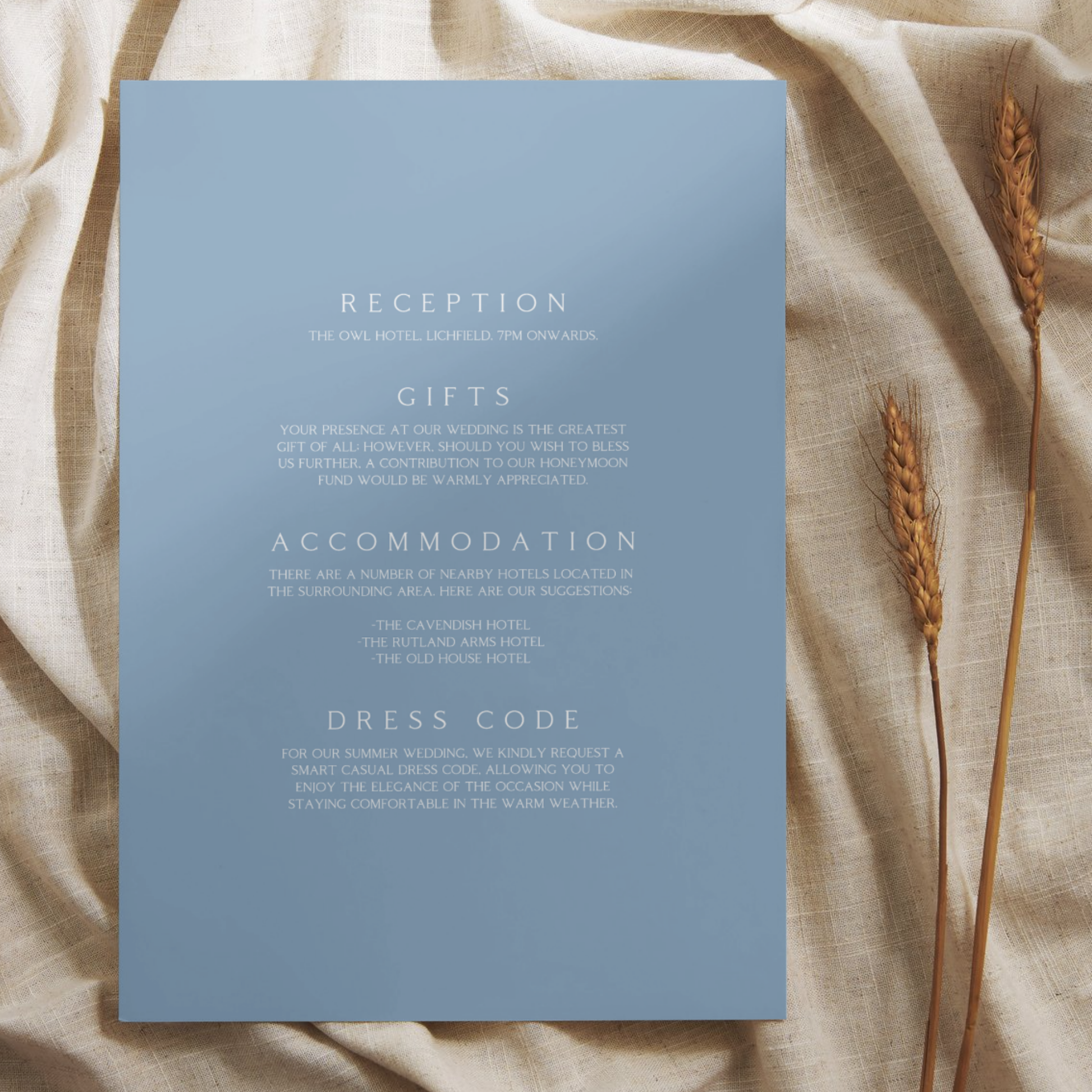 Large Rose Etching Invite & RSVP (Dusty Blue)