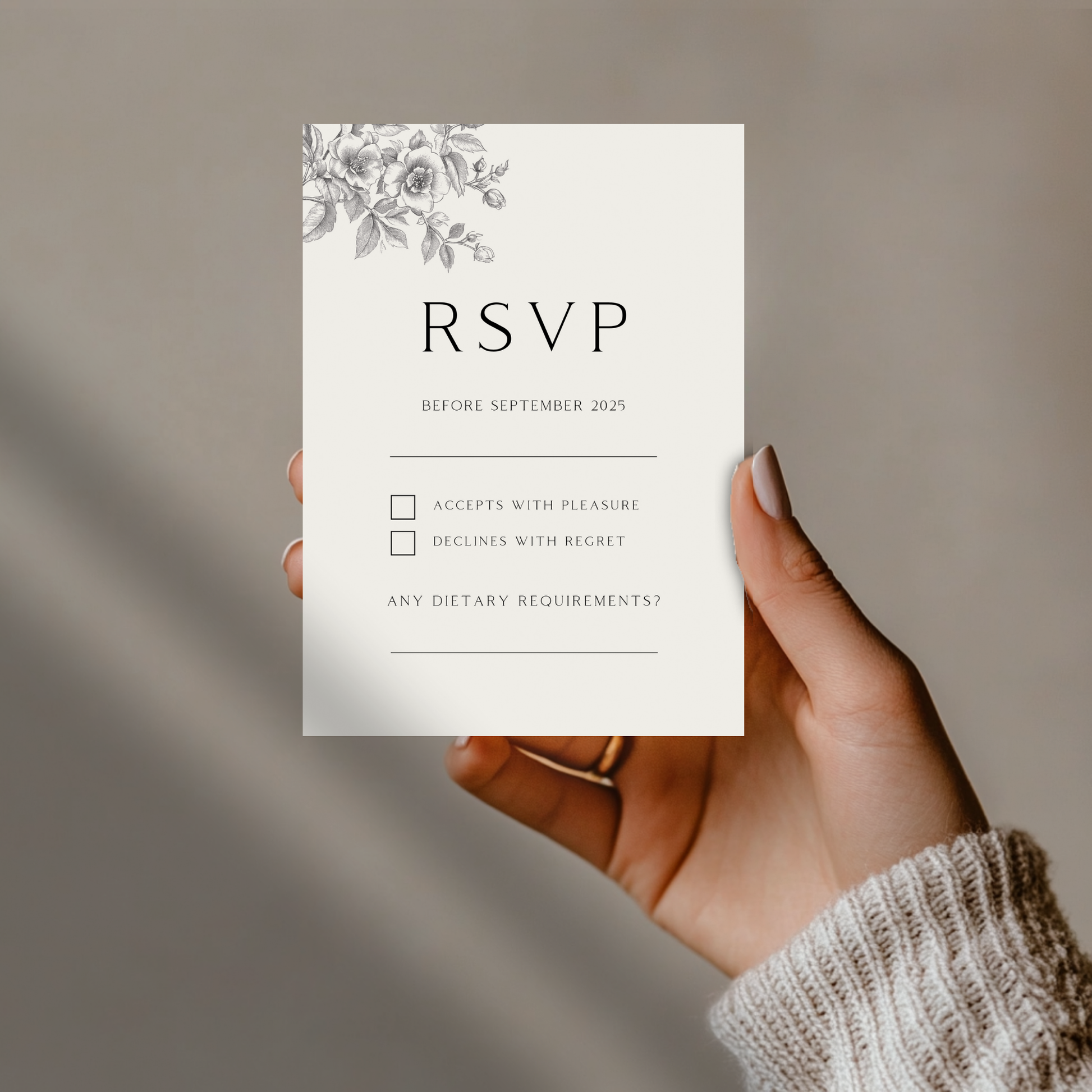 Rose Etching Invite & RSVP (Cream)