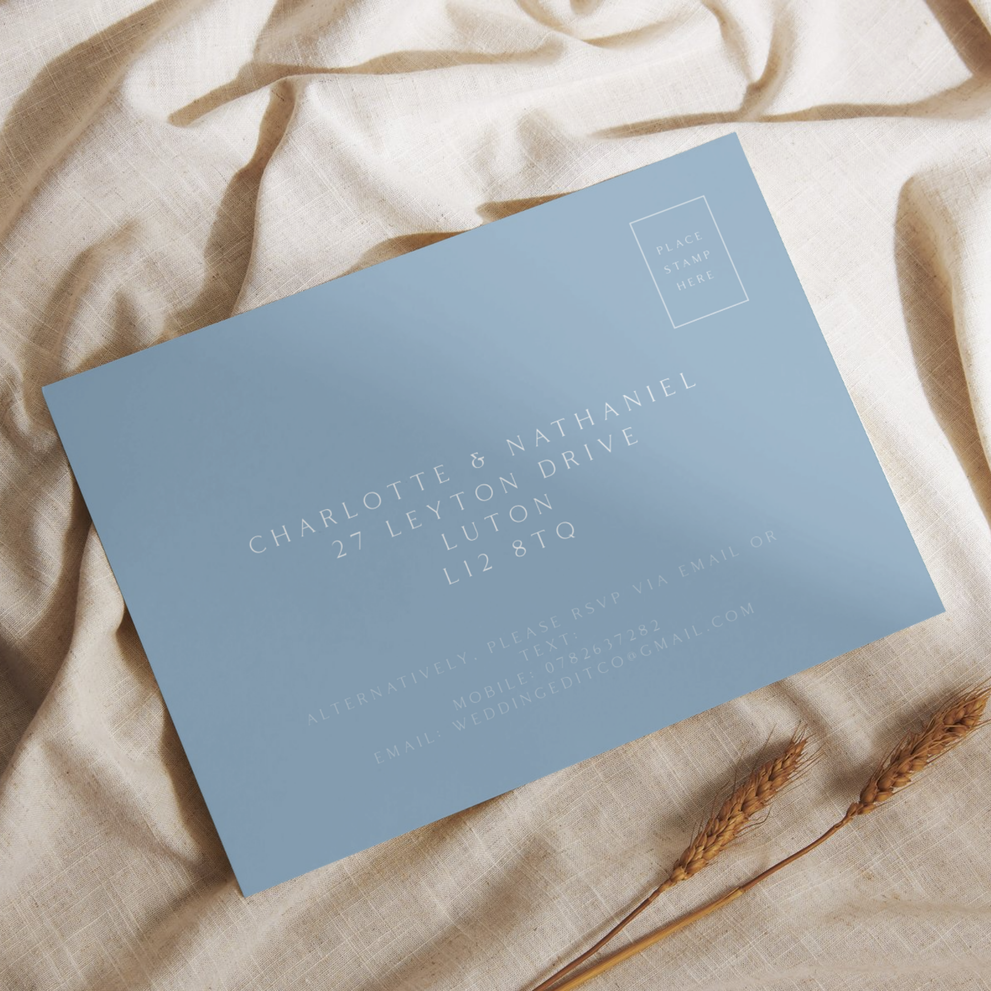 Large Rose Etching Invite & RSVP (Dusty Blue)