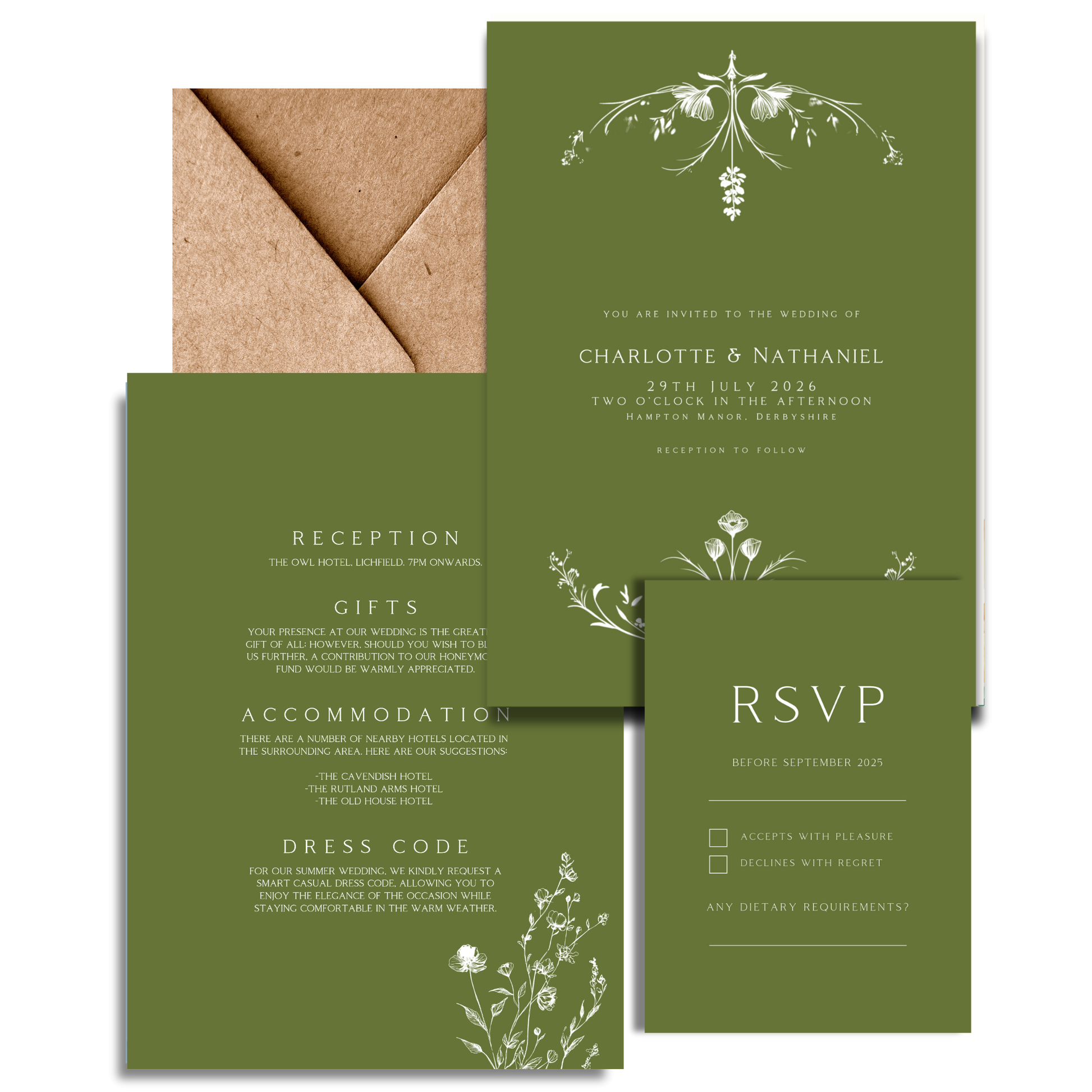 Illustrated Floral Arch Invite & RSVP (Green)